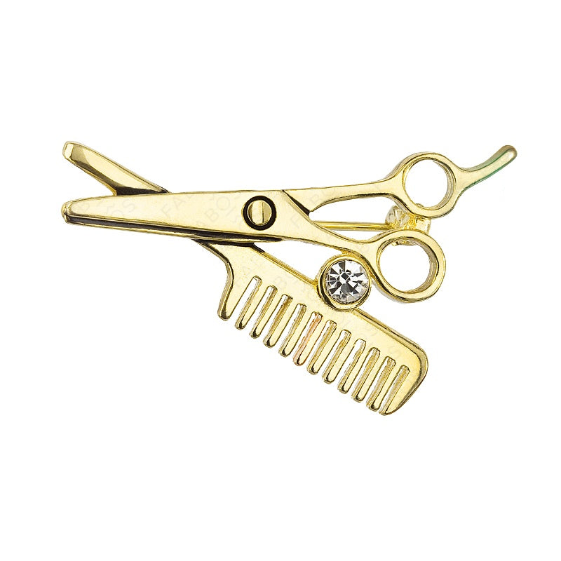 HAIRDRESSING SCISSORS GOLD PLATED BROOCH BY FABOS