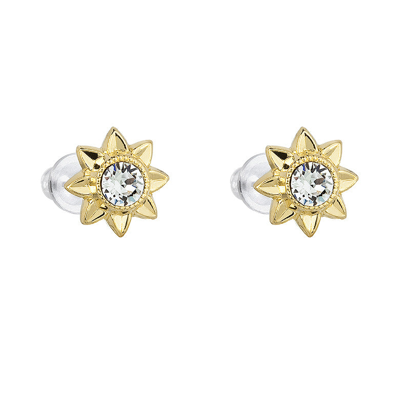 EARRINGS STUD SUN SOLIS WHITE SWAROVSKI® CRYSTAL GOLD PLATED