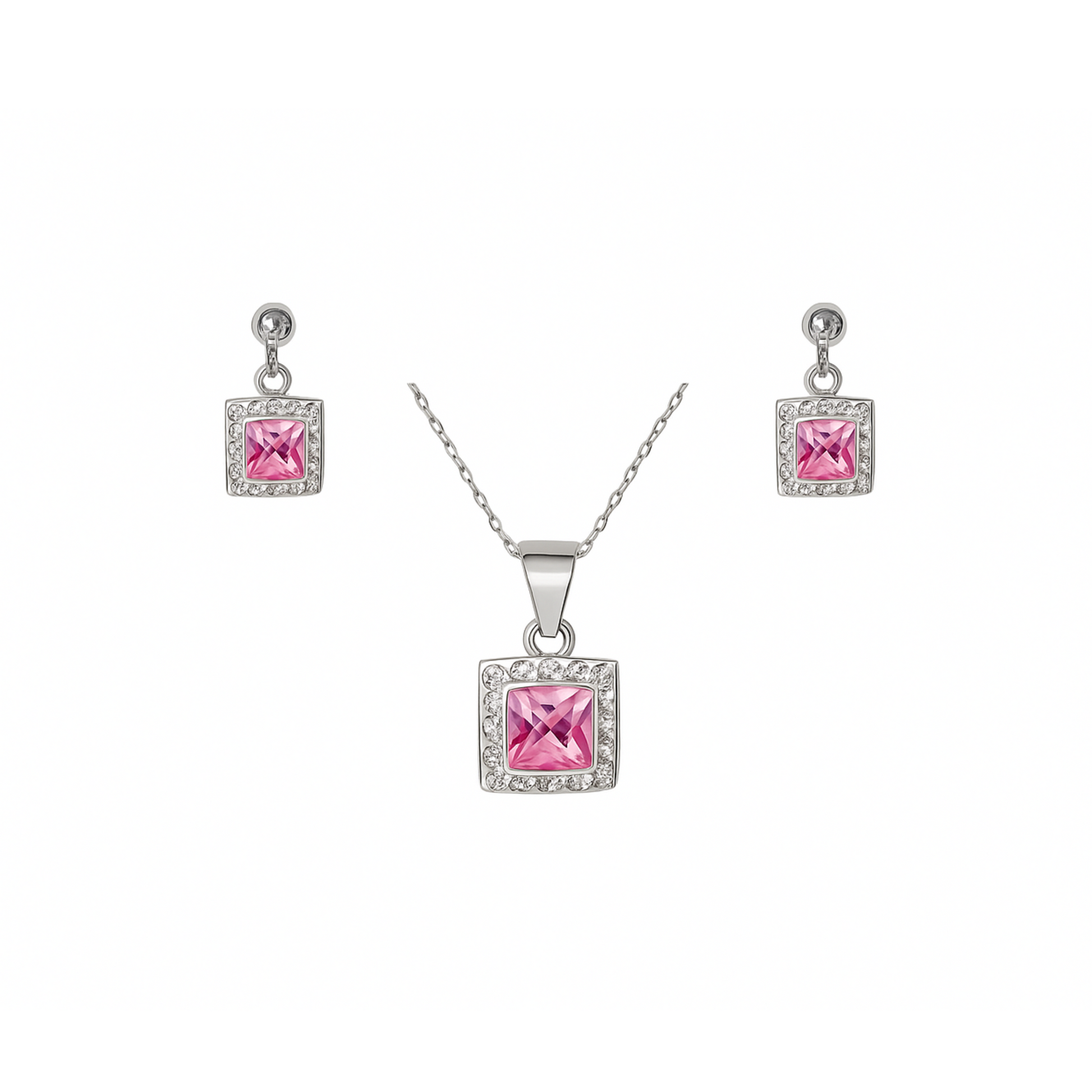 Sterling Silver Light Rose Swarovski® Crystal Necklace and Earrings Set