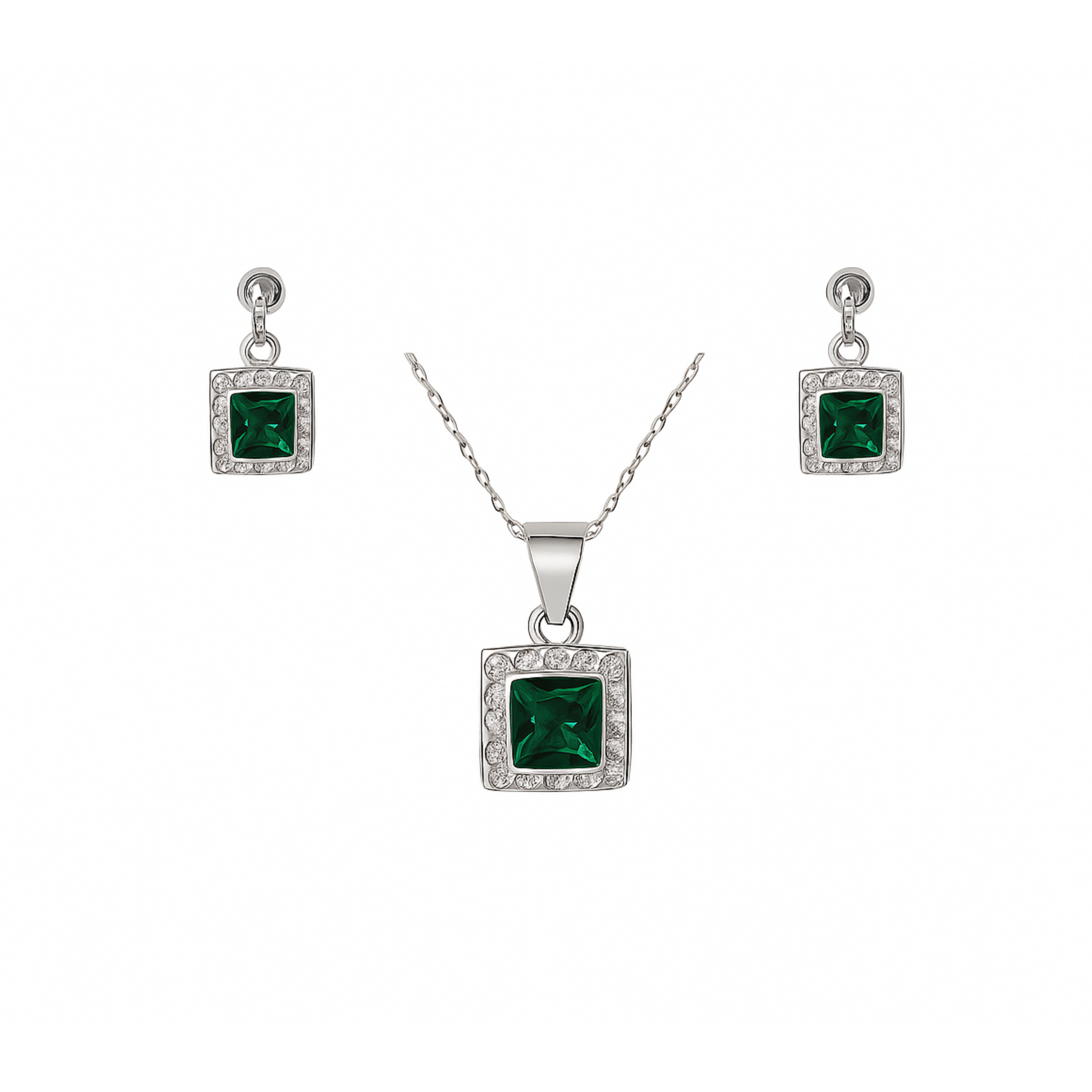 Sterling Silver Emerald Green Swarovski® Crystal Necklace and Earrings Set
