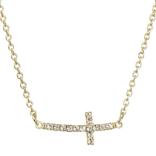 CROSS NECKLACE LYING GOLD PLATED SWAROVSKI CRYSTAL