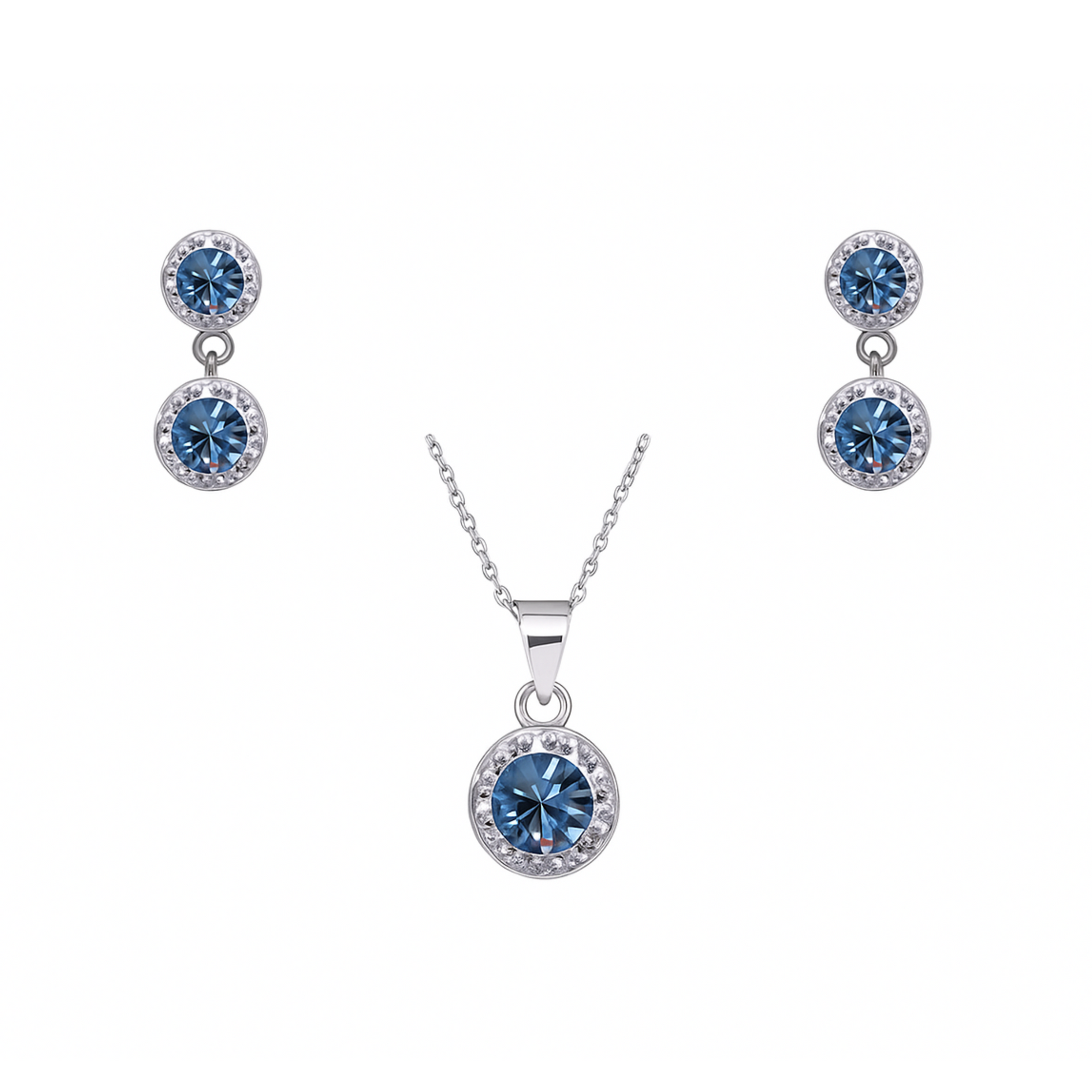Sterling Silver Sapphire Blue  Swarovski® Crystal Necklace and Earrings Set