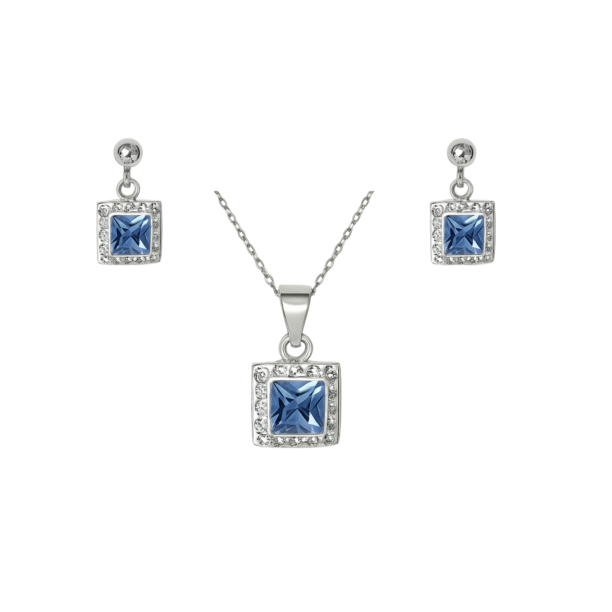 Sterling Silver Sapphire Blue Swarovski® Crystal Necklace and Earrings Set