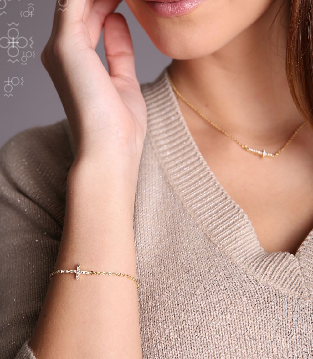 LYING CROSS GOLD PLATED SWAROVSKI® CRYSTAL BRACELET